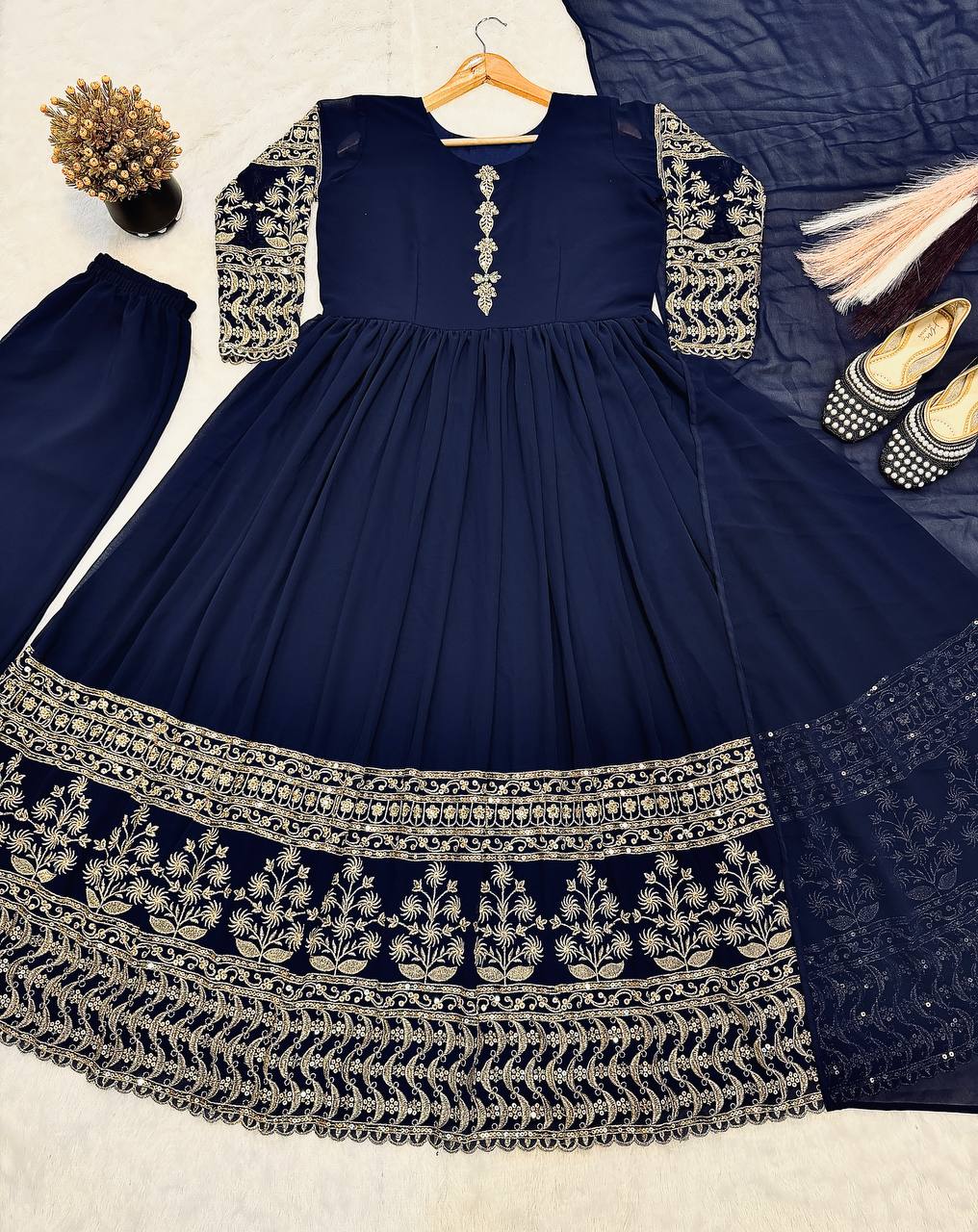 Little Sovereign Navy Embroidered Anarkali